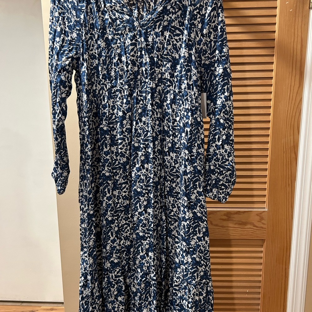 Sonoma Blue and White Long Sleeve V-Neck Sundress